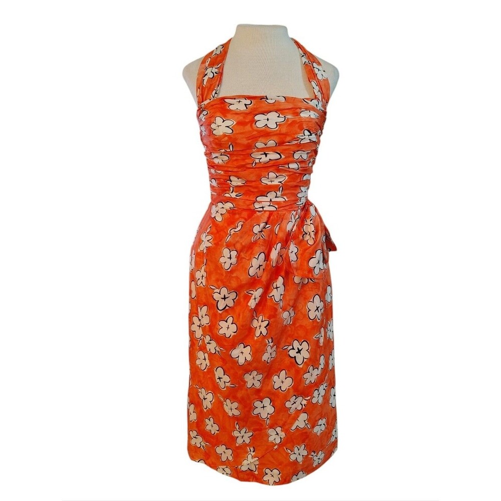 Vintage Louis Feraud Floral Halter Print Silk Dress